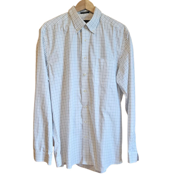 Eddie Bauer Plaid Button Down Wrinkle Free Relaxed Shirt White Men's Large Tall - Picture 1 of 7
